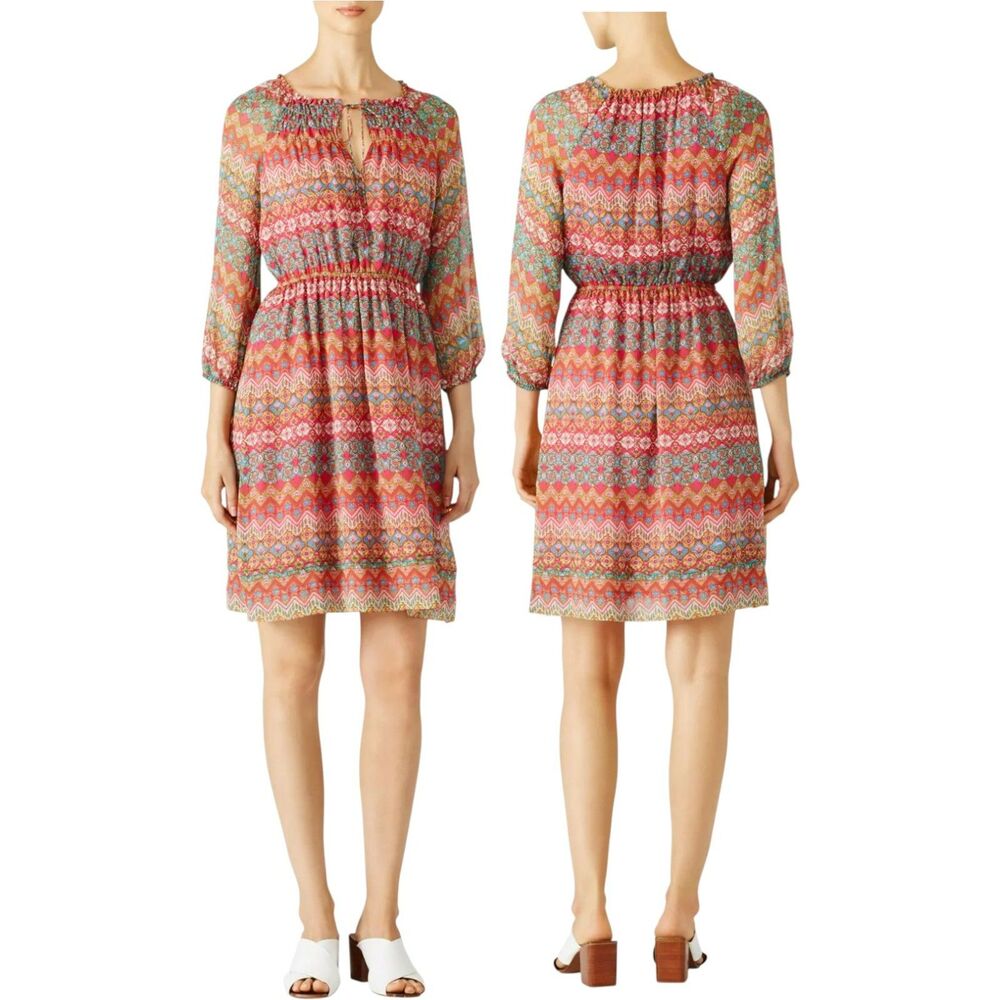 Diane Von Furstenberg Parry Silk Blouson Dress 8 Coromandel Multicolor Luxury